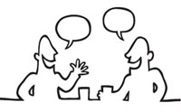 Two people talking