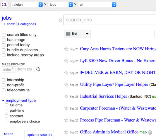 Craigslist screen search