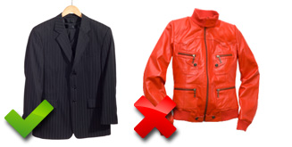 grey jacket vs. red leather jacket