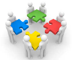 People holding puzzle pieces